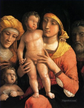 family portrait in a landscape Painting - The holy family with saints Elizabeth and the infant John the Baptist Renaissance painter Andrea Mantegna